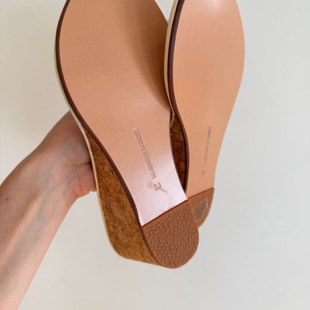 Ancient Greek Sandals Chora Leather Strappy Cork Wedge Sandals Cream 8 NWT - Picture 8 of 9